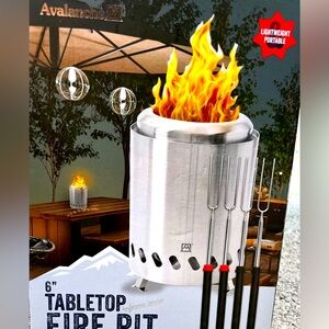 New Sealed Avalanche Smokeless Tabletop FIRE PIT w/Skewers -Uses Wood or Pellets